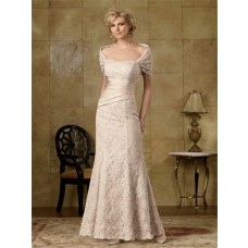 Elegant mermaid long champagne lace mother of the bride dress with a wrap
