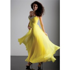 Elegant sheath sweetheart long yellow chiffon prom dress with beading