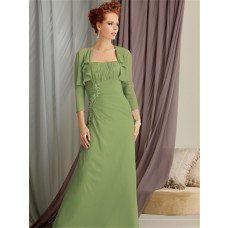 Elegant strapless floor length green chiffon mother of the bride dress with jacket