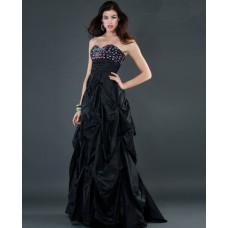 Empire sweetheart long black beaded taffeta evening dress 