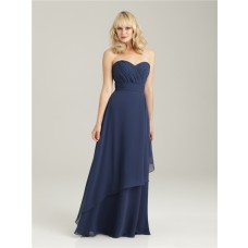 Empire sweetheart long navy blue chiffon bridesmaid dress with ruffles