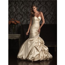 Fabulous Mermaid Sweetheart Champagne Silk Ruched Wedding Dress With Pick Up Skirt
