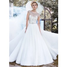 Fairy Ball Gown Bateau Neckline Backless Tulle Crystal Beaded Wedding Dress
