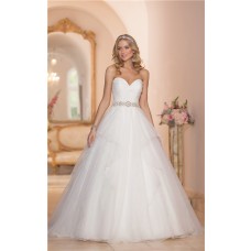 Fairy Ball Gown Sweetheart Organza Ruffle Wedding Dress With Crystals Belt