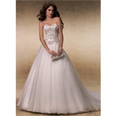Fairy Ball Gown Sweetheart Satin Tulle Beaded Crystals Wedding Dress 