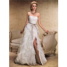 Fairy Tale A Line Strapless Layered Organza Ruffle Wedding Dress With Sash