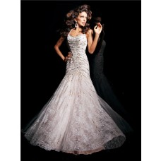 Fantastic Mermaid Straps Backless Long Lace Beading Sequins Evening Prom Dress