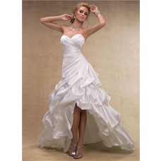 Fashion High Low A Line Sweetheart Satin Wedding Dress With Pick Up Skirt