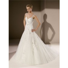 Fit And Flare Trumpet Sweetheart Neckline Sheer Back Lace Wedding Dress With Straps