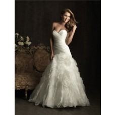 Fitted A Line Sweetheart Layer Organza Ruffle Wedding Dress With Train