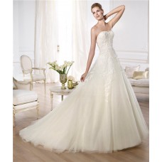 Fitted A Line Sweetheart Low Back Beaded Lace Layered Tulle Wedding Dress 