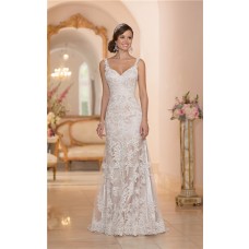 Fitted Mermaid Backless Champagne Satin Ivory Lace Wedding Dress With Straps