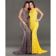Fitted Mermaid Backless Long Brown Lace Beaded Evening Prom Dress