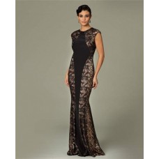 Fitted Mermaid High Neck Backless Long Black Lace Formal Evening Dress