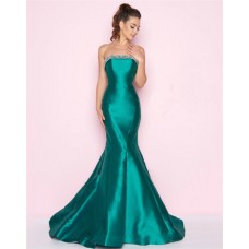 Fitted Mermaid Strapless Jade Satin Seamed Evening Prom Dress
