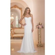 Fitted Strapless Chiffon Ruched Corset Destination Wedding Dress With Crystals