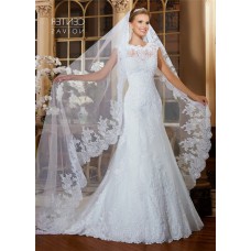Fitted Trumpet High Neck Cap Sleeve Lace Wedding Dress With Jacket