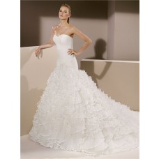 Fitted Trumpet Mermaid Strapless Sweetheart Tulle Ruffle Wedding Dress Court Train