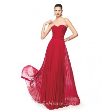 Flowing Strapless Sweetheart Red Chiffon Pleated Long Prom Dress