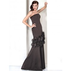 Formal Mermaid Strapless Long Black Evening Wear Dress With Flowers