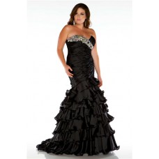 Formal Mermaid Strapless Long Black Ruffles Beaded Plus Size Evening Prom Dress