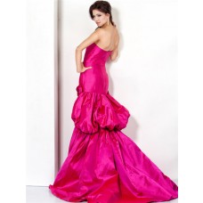 Glamorous Strapless Long Fuchsia Satin Evening Prom Dress With Flowers