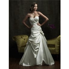 Gorgeous A Line Sweetheart Ivory Satin Wedding Dress With Embroidery Beading Flowers