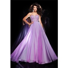Gorgeous A Line Sweetheart Lilac Chiffon Beaded Flowing Long Prom Dress