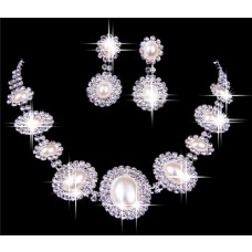 Gorgeous Alloy Pearl Wedding Necklace And Earrings Jewelry Set
