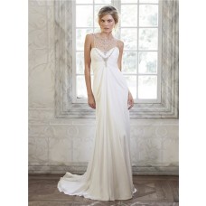 Gorgeous Illusion Neckline Empire Waist Chiffon Tulle Crystal Wedding Dress