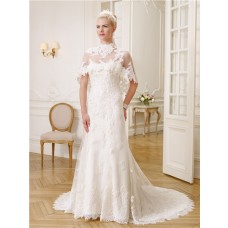 Gorgeous Mermaid Strapless Vintage Lace Beaded Crystal Wedding Dress With Capelet
