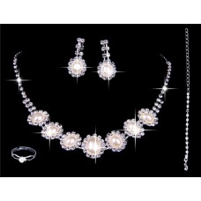 Gorgeous Pearls Rhinestones Wedding Bridal Jewelry Set,Including Necklace ,Earrings and Ring 