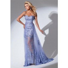 Gorgeous Sweetheart Neckline Long Lavender Lace Prom Dress With Belt