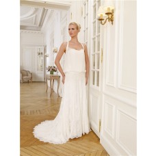 Halter Chiffon Lace Bohemian Casual Beach Wedding Dress With Buttons