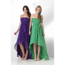 High Low Strapless Green Chiffon Ruffle Party Bridesmaid Dress With Belt 