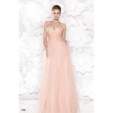 Illusion Neckline Empire Waist Long Blush Pink Tulle Lace Prom Dress With Bow