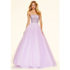 Lovely Ball Gown Strapless Lilac Satin Tulle Beaded Prom Dress