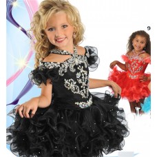 Lovely Halter Short Black Organza Ruffle Beaded Tutu Girl Pageant Dress