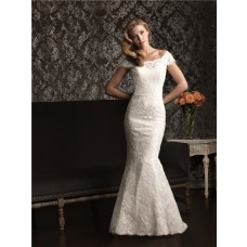 Mermaid Off The Shoulder Cap Sleeve Lace Wedding Dress With Low Back