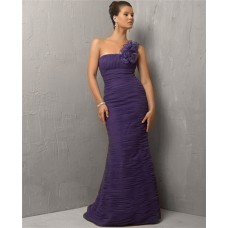 Mermaid One Shoulder Long Lavender Purple Chiffon Evening Dress With Flowers