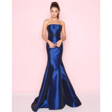 Mermaid Strapless Beaded Belt Royal Blue Taffeta Evening Prom Dress