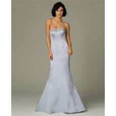 Mermaid Strapless Long Dusty Blue Satin Beaded Occasion Evening Dress 