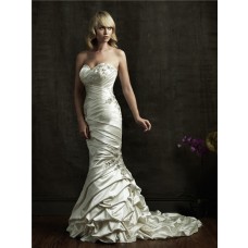 Mermaid Sweetheart Asymmetrical Ruched Ivory Taffeta Wedding Dress Lace Up Back
