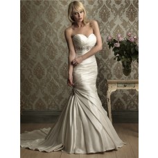 Mermaid Sweetheart Empire Waist Ruched Satin Wedding Dress With Beading Crystal