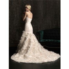 Mermaid Sweetheart Fit And Flare Champagne Organza Floral Wedding Dress With Sash