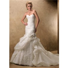 Mermaid Sweetheart Ivory Organza Lace Wedding Dress With Detachable Flowers Strap