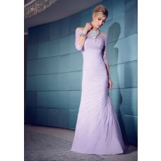 Mermaid Sweetheart Lavender Chiffon Ruched Evening Dress With Three Quarter Sleeves Lace Jacket