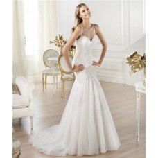 Mermaid Sweetheart Neckline Lace Tulle Wedding Dress With Spaghetti Straps