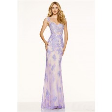 Mermaid Sweetheart Open Back Long Lilac Lace Beaded Evening Prom Dress