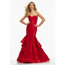 Mermaid Sweetheart Red Satin Ruffled Prom Dress Lace Up Back